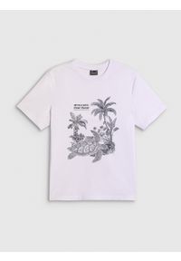 4f - 4F T-shirt relaxed z nadrukiem damski - biały M. Okazja: na co dzień. Kolor: biały. Materiał: bawełna, jeans, dzianina. Wzór: nadruk. Styl: klasyczny, casual #1