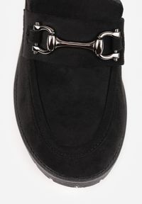 Renee - Czarne Półbuty Mokasyny na Słupku z Platformą Ozdobione Klamrą Acridna. Zapięcie: klamry. Kolor: czarny. Materiał: zamsz. Wzór: aplikacja. Obcas: na platformie. Styl: elegancki, klasyczny. Wysokość obcasa: średni #6