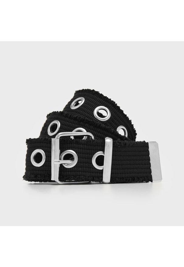 House - Materiałowy pasek z metalowymi oczkami czarny - Czarny. Kolor: czarny. Materiał: materiał