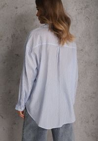 Renee - Niebieska Koszula Oversize z Tencelu w Paski z Haftowanym Wzorem Tidore. Okazja: na co dzień. Kolor: niebieski. Materiał: poliester, jeans, materiał. Wzór: haft, paski. Styl: casual, elegancki #3