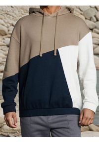 Sinsay - Bluza hoodie color-block - brązowy. Kolor: brązowy