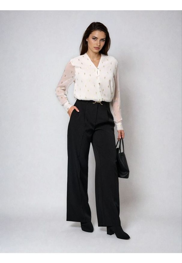 Sinsay - Eleganckie spodnie wide leg - czarny. Kolor: czarny. Styl: elegancki