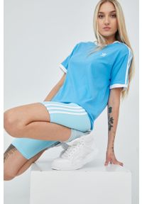 Adidas - adidas szorty HK9669 damskie z aplikacją medium waist. Kolor: niebieski. Materiał: bawełna. Wzór: aplikacja #2