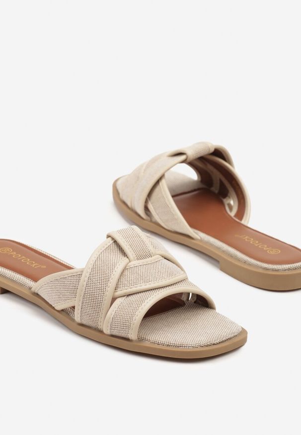 Renee - Beżowe Casualowe Klapki ze Splecionymi Paskami Feleonelia. Okazja: na co dzień. Kolor: beżowy. Materiał: jeans. Sezon: lato. Styl: casual