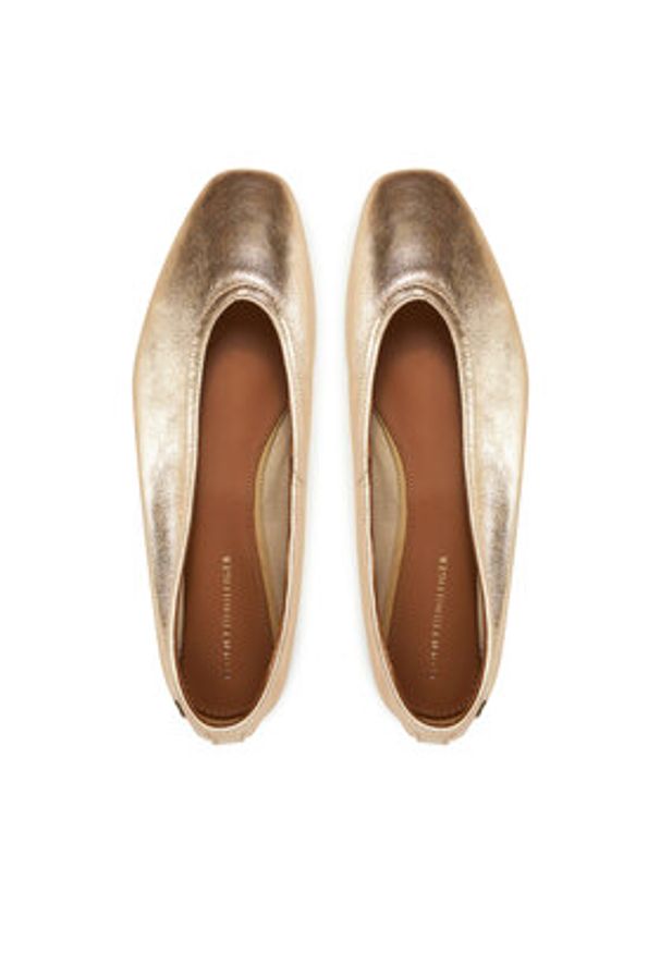 TOMMY HILFIGER - Tommy Hilfiger Baleriny Soft Metal Lthr Ballerina No Bow FW0FW08601 Złoty. Kolor: złoty. Materiał: skóra