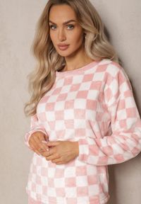 Renee - Różowy Komplet Piżamowy Spodnie z Gumką w Pasie i Bluzka w Szachownicę Timoma. Kolor: różowy #6