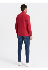 Ombre Clothing - Męski dzianinowy sweter z rozpinaną stójką - czerwony V8. Typ kołnierza: kołnierzyk stójkowy. Kolor: czerwony. Materiał: dzianina #5