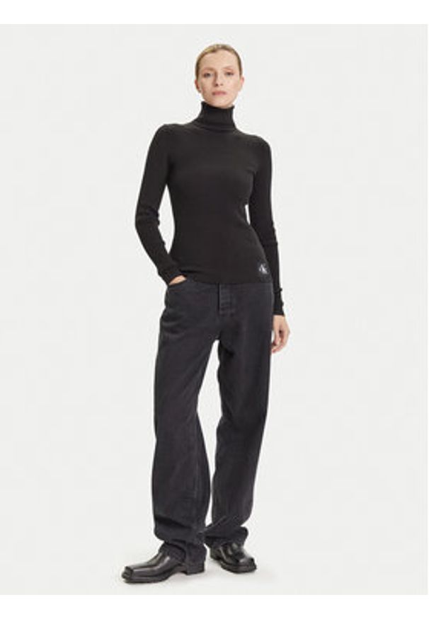 Calvin Klein Jeans Golf LV047D350G Czarny Regular Fit. Typ kołnierza: golf. Kolor: czarny. Materiał: bawełna