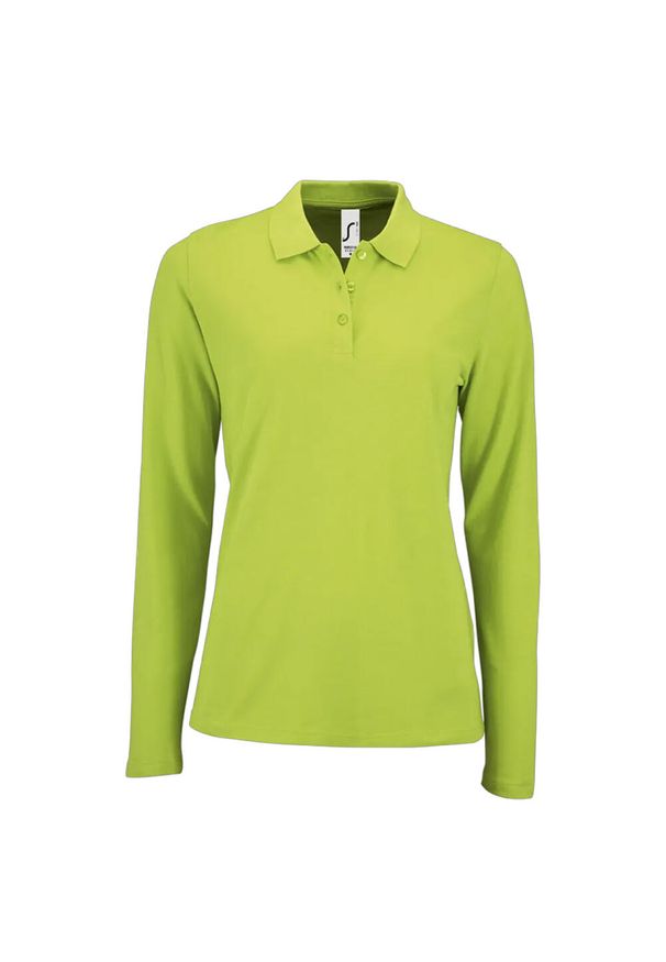 SOL'S - Damska Koszulka Polo Z Długim Rękawem Perfect Pique. Typ kołnierza: polo. Kolor: zielony. Długość rękawa: długi rękaw. Długość: długie