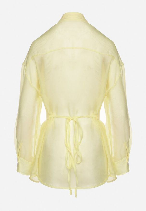 Born2be - Żółta Koszula z Transparentnymi Rękawami Silomea. Okazja: na co dzień. Kolor: żółty. Materiał: jeans. Wzór: aplikacja. Styl: casual