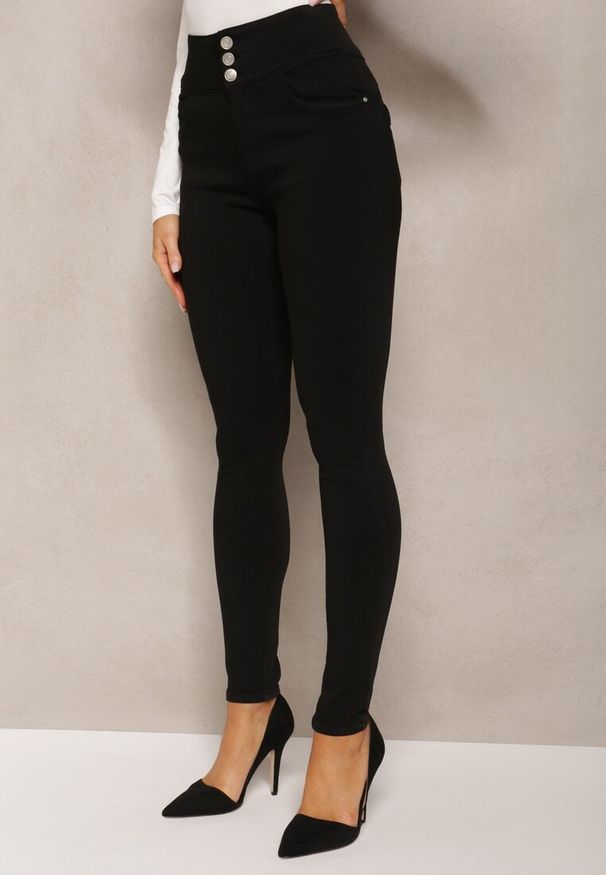 Renee - Czarne Jeansy Skinny Push Up z Guzikami Malah. Stan: podwyższony. Kolor: czarny. Styl: elegancki, wizytowy