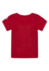 MONCLER KIDS - Czerwony t-shirt z nadrukiem 0-3 lat. Kolor: czerwony. Materiał: bawełna, materiał. Wzór: nadruk. Sezon: lato. Styl: klasyczny