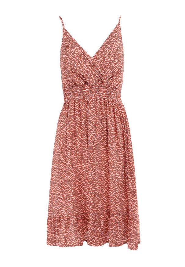 Born2be - Czerwona Sukienka Agalena. Typ kołnierza: dekolt kopertowy. Kolor: czerwony, różowy. Materiał: bawełna. Długość rękawa: na ramiączkach. Typ sukienki: kopertowe. Długość: mini