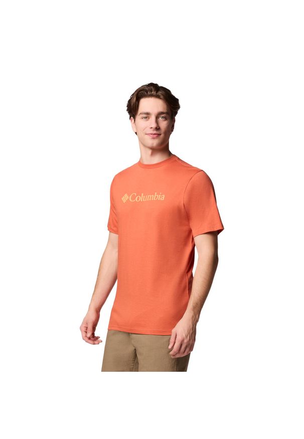 columbia - T-shirt sportowy z krótkim rękawem męski CSC Basic Logo SS Tee. Kolor: pomarańczowy. Materiał: bawełna. Długość rękawa: krótki rękaw. Długość: krótkie. Sport: turystyka piesza