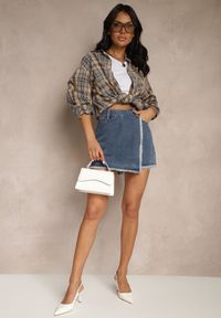 Renee - Granatowe Bawełniane Jeansowe Spódnico-Spodenki High Waist o Asymetrycznym Kroju Alwiwi. Okazja: na co dzień. Stan: podwyższony. Kolor: niebieski. Materiał: bawełna, jeans. Styl: elegancki, casual #5