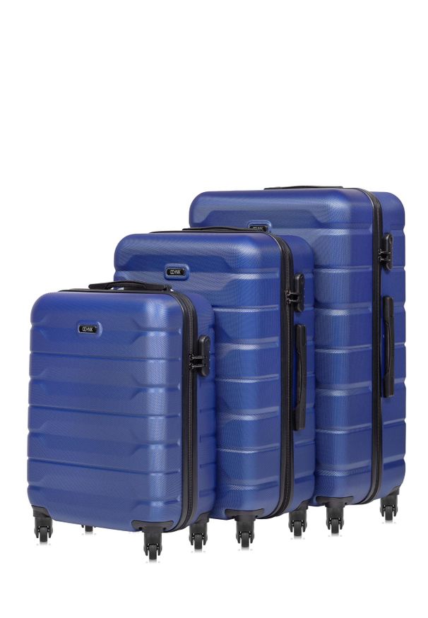 Ochnik - Komplet walizek na kółkach 19''/24''/28''. Kolor: niebieski. Materiał: guma, poliester, materiał, kauczuk
