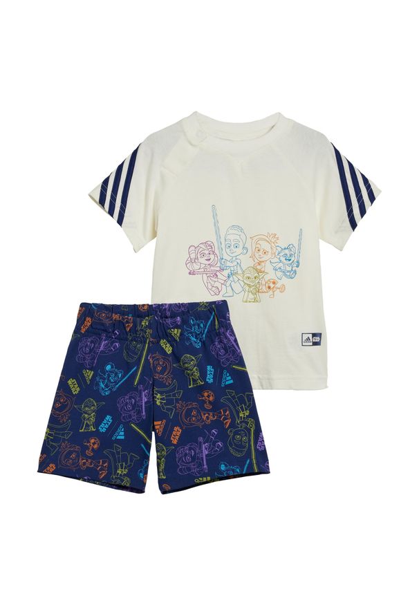 Adidas - Zestaw adidas x Star Wars Young Jedi Tee. Okazja: na uczelnię. Kolor: szary, niebieski, wielokolorowy, biały. Materiał: dresówka. Wzór: motyw z bajki. Styl: sportowy