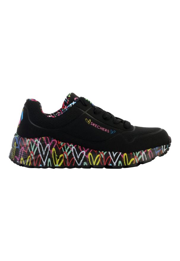 skechers - Buty sportowe Sneakersy dziewczęce, Skechers Uno Lite. Kolor: czarny. Materiał: guma, syntetyk, materiał. Sport: turystyka piesza