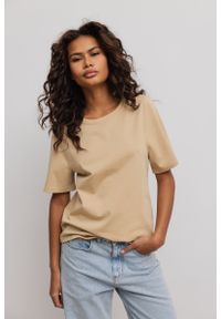 Marsala - Damski T-Shirt w kolorze BEIGE - CAMAS-M/L. Materiał: bawełna, dzianina. Długość rękawa: krótki rękaw. Długość: krótkie