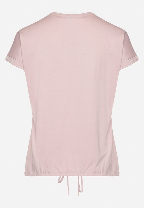 Born2be - Jasnofioletowy T-shirt Ozdobiony Napisem i Paskami Olirvenia. Okazja: na co dzień. Kolor: fioletowy. Materiał: jeans. Wzór: napisy, aplikacja. Styl: casual