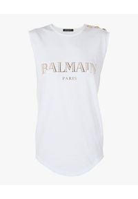 Balmain - BALMAIN - Top z logo. Kolor: biały. Materiał: materiał. Styl: elegancki #1