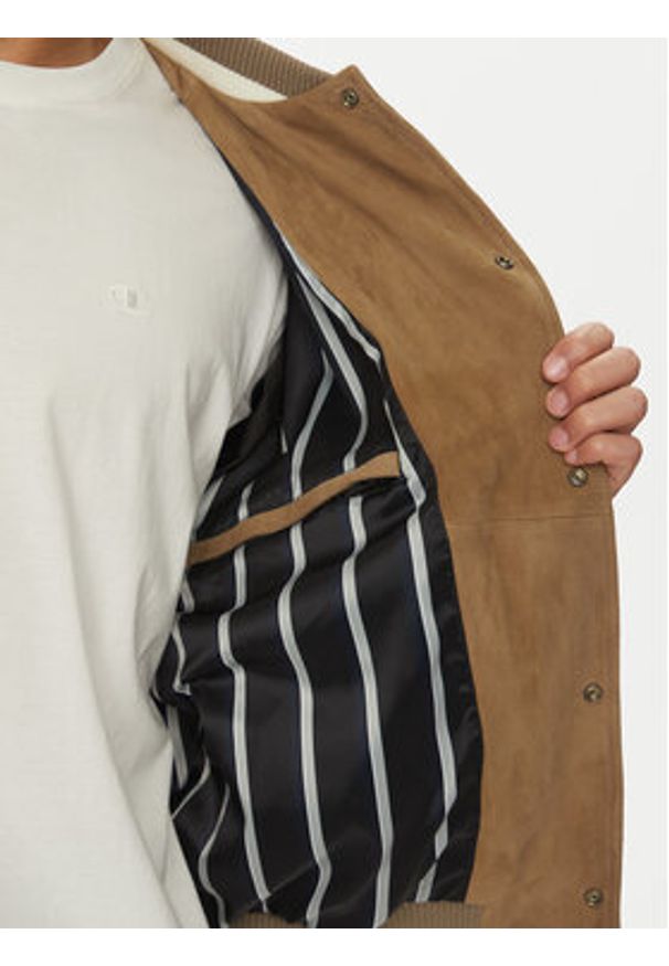 Hugo - HUGO Kurtka skórzana Ledam 50534326 Beżowy Relaxed Fit. Kolor: beżowy. Materiał: skóra