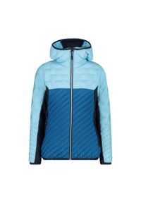 Hybrydowa kurtka damska z kapturem CMP Unlimitech. Typ kołnierza: kaptur. Kolor: niebieski, zielony, wielokolorowy. Materiał: puch. Sport: turystyka piesza #1