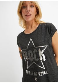 bonprix - Długi shirt z miękkiego materiału z wiskozą. Kolor: czarny. Materiał: wiskoza, materiał. Długość: długie. Wzór: nadruk. Styl: rockowy