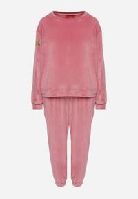Born2be - Różowy Welurowy Komplet Dresowy Bluza i Spodnie Typu Jogger Lisilwena. Kolor: różowy. Materiał: dresówka, welur. Sport: turystyka piesza #4