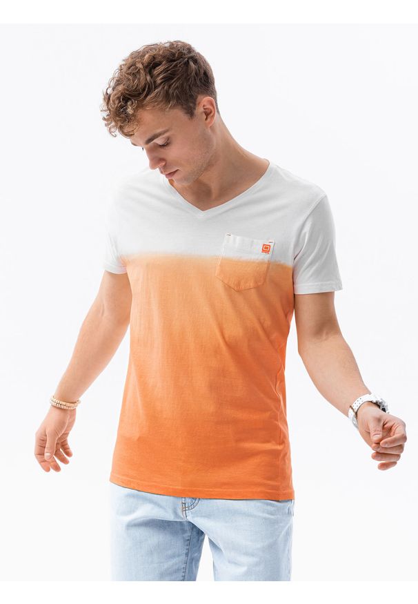 Ombre Clothing - T-shirt męski bawełniany S1380 - pomarańczowy - XXL. Kolor: pomarańczowy. Materiał: bawełna. Sezon: lato