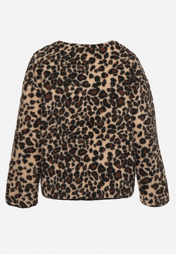 Born2be - Brązowa Panterkowa Futrzana Kurtka z Kieszeniami Sewilaine. Okazja: na co dzień. Kolor: brązowy. Materiał: futro. Styl: elegancki, casual