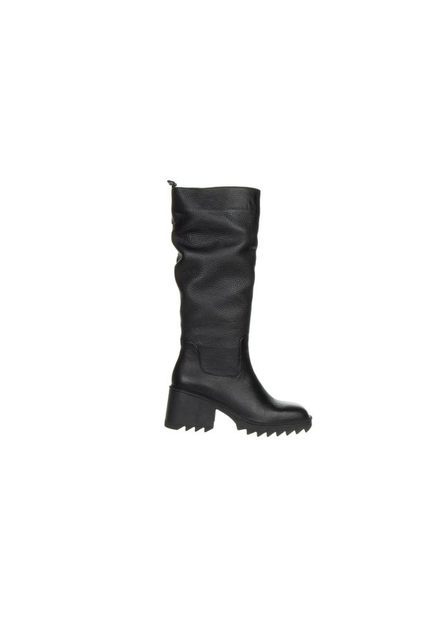 Kozaki Bayla-200 155 F-3481 01 200027, Czarny, Skóra naturalna. Wysokość cholewki: przed kolano. Kolor: czarny. Materiał: skóra. Szerokość cholewki: normalna. Wzór: gładki. Sezon: zima, lato, jesień. Obcas: na obcasie. Styl: klasyczny. Wysokość obcasa: średni