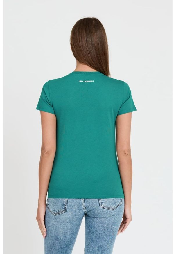 Karl Lagerfeld - KARL LAGERFELD Turkusowy damski t-shirt Ikonik 2.0, Rozmiar S. Kolor: niebieski