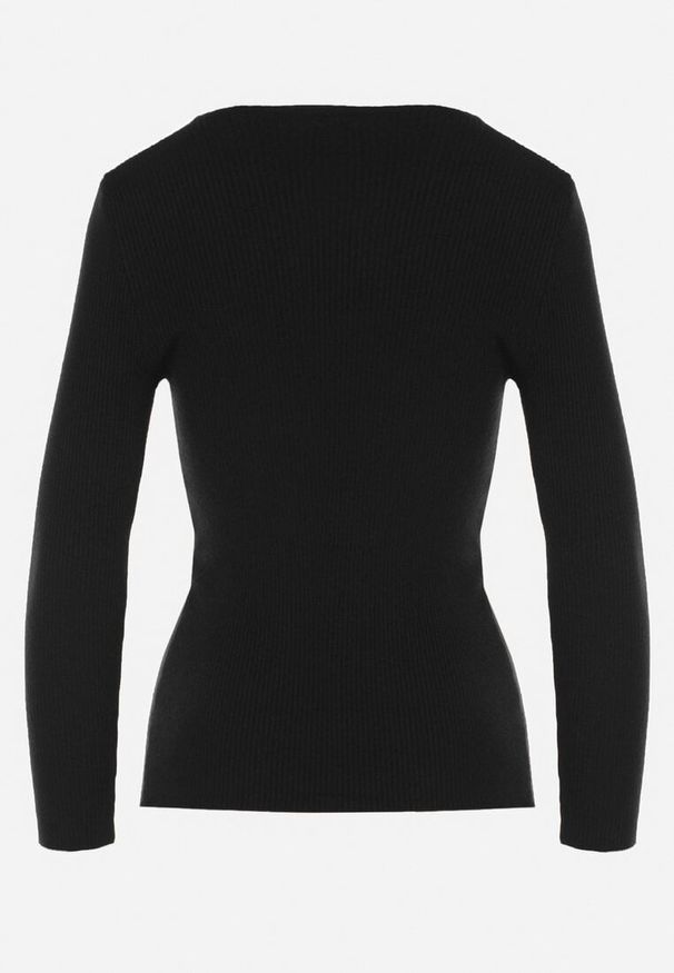 Born2be - Czarny Dopasowany Sweter z Prążkowanej Dzianiny z Bawełną z Dekoltem w Serek Tesma. Okazja: na co dzień. Typ kołnierza: dekolt w serek. Kolor: czarny. Materiał: prążkowany, bawełna, dzianina. Długość rękawa: długi rękaw. Długość: długie. Styl: casual, elegancki