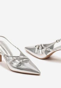 Renee - Srebrne Sandały na Cienkiej Szpilce z Imitacji Skóry z Regulowanymi Paskami Vianara. Okazja: na imprezę, na co dzień. Zapięcie: pasek. Kolor: srebrny. Materiał: skóra. Wzór: paski. Sezon: lato. Styl: casual, klasyczny #3