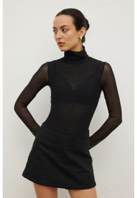 Marsala - Damskie body w kolorze BLACK- TRANSPARENT-S. Okazja: na co dzień. Typ kołnierza: golf. Materiał: poliester, elastan, materiał, tkanina. Długość rękawa: długi rękaw. Długość: długie. Wzór: gładki. Styl: klasyczny, casual, elegancki #1