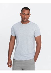 Ombre Clothing - Męski klasyczny bawełniany T-shirt BASIC - szary melanż V5 - Rozmiar: 3XL. Okazja: na co dzień. Kolor: szary. Materiał: bawełna. Wzór: melanż. Styl: klasyczny