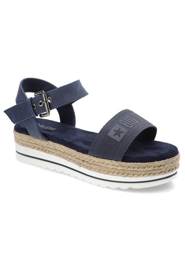 Big-Star - Granatowe Sandały Big Star Wygodne Buty Damskie. Okazja: na spacer, na co dzień. Zapięcie: pasek. Kolor: niebieski. Materiał: skóra ekologiczna, materiał. Szerokość cholewki: normalna. Wzór: paski. Sezon: lato. Styl: casual, sportowy, boho