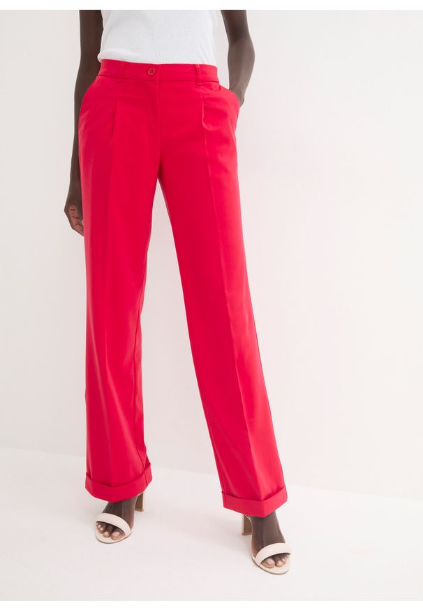 bonprix - Spodnie Marlena. Kolor: czerwony. Materiał: materiał. Styl: klasyczny