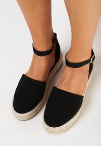 Born2be - Czarne Espadryle na Płaskiej Plecionej Podeszwie z Paskiem Wokół Kostki Riolla. Zapięcie: pasek. Kolor: czarny. Styl: boho #2