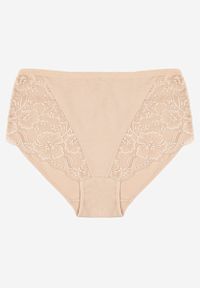 Renee - Beżowe Majtki Figi z Bawełny Zdobione Koronką Idiara. Kolekcja: plus size. Kolor: beżowy. Materiał: koronka, bawełna. Wzór: koronka, aplikacja