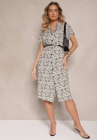 Renee - Czarna Sukienka z Bawełny w Print Paisley o Koszulowym Kroju Celluria. Okazja: na spacer. Typ kołnierza: dekolt w kształcie V. Kolor: czarny. Materiał: bawełna. Długość rękawa: krótki rękaw. Wzór: paisley, nadruk. Typ sukienki: koszulowe #3