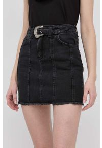 Liu Jo spódnica jeansowa kolor czarny mini prosta. Okazja: na co dzień. Kolor: czarny. Materiał: jeans. Wzór: gładki. Styl: casual