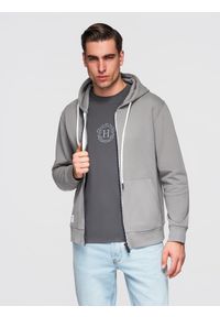 Ombre Clothing - Męska bluza bawełniana dresowa BASIC rozpinana z kapturem - szara V8 - Rozmiar: S. Okazja: na co dzień, na spacer, do pracy. Typ kołnierza: kaptur. Kolor: szary. Materiał: dresówka, bawełna. Wzór: jednolity, gładki, aplikacja. Styl: casual