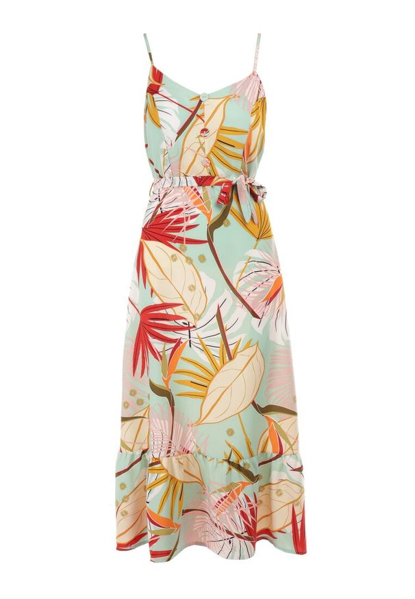 Born2be - Jasnozielona Sukienka Diomialla. Kolor: zielony. Długość rękawa: na ramiączkach. Wzór: aplikacja, geometria. Długość: midi