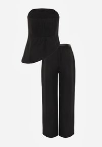 Born2be - Czarny Garniturowy Komplet Szerokie Spodnie i Asymetryczna Bluzka Bez Rękawów Sinaia. Kolor: czarny. Materiał: poliester #5