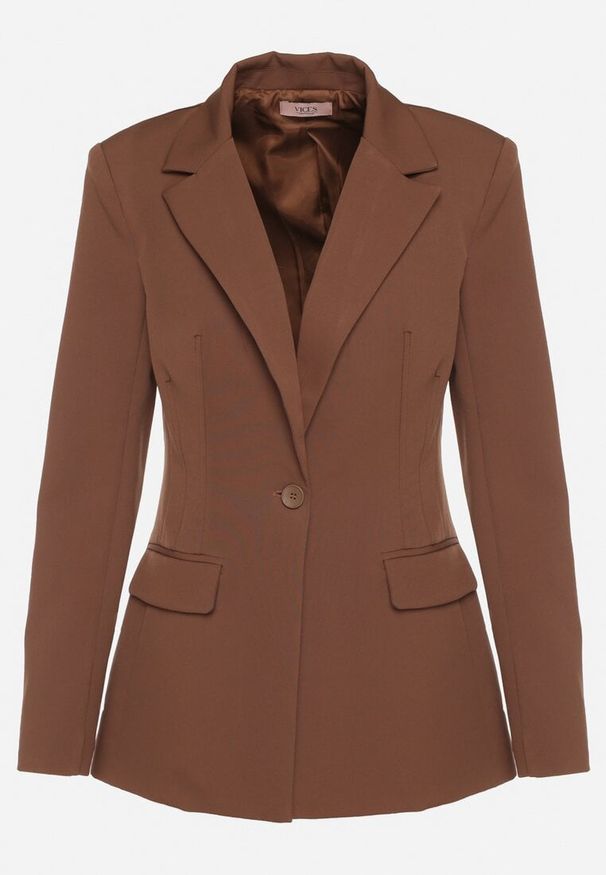 Born2be - Brązowa Taliowana Marynarka VICES z Usztywnionymi Ramionami Aravita. Okazja: na co dzień. Kolor: brązowy. Styl: elegancki, casual, klasyczny