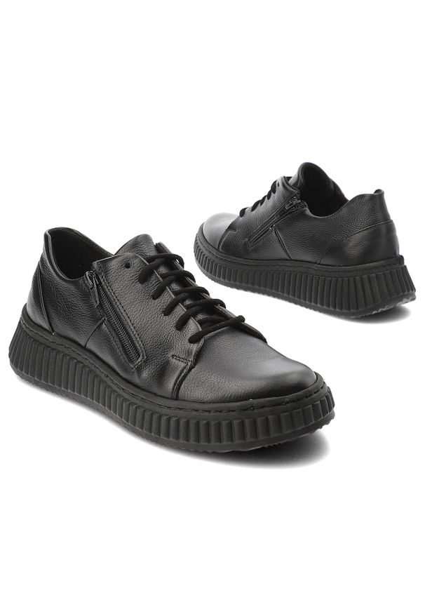 Czarne Sneakersy Wasak Skórzane Obuwie Damskie Na Stopy Wrażliwe. Okazja: na co dzień. Zapięcie: sznurówki. Kolor: czarny. Materiał: skóra. Wzór: grochy. Styl: elegancki, casual