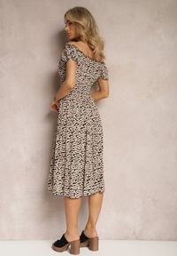 Renee - Czarno-Beżowa Rozkloszowana Sukienka z Wiskozy Midi z Guzikami Firla. Kolor: czarny. Materiał: wiskoza. Styl: elegancki. Długość: midi #3