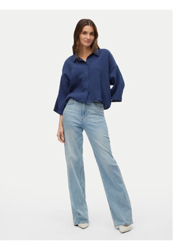 Vero Moda Koszula Natali 10279685 Granatowy Standard Fit. Kolor: niebieski. Materiał: bawełna